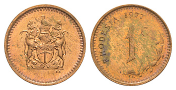 Родезия 1 цент 1977  KM 10 бронза  aUNC  4641-215