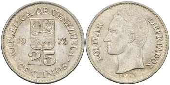 Венесуэла 25 сентимо 1978 Симон Боливар KM 50.1 никель 105-824