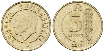 Турция 5 курушей 2011 KM 1240 медь цинк никель 4602-642