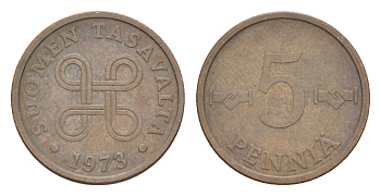 Финляндия 5 пенни 1973 KM 45 медь 4647-264