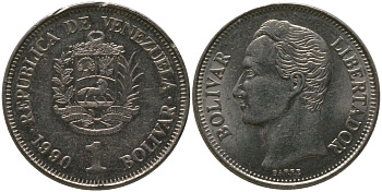 Венесуэла 1 боливар 1990 KM 52a.2 сталь плакированная никелем 4529-147