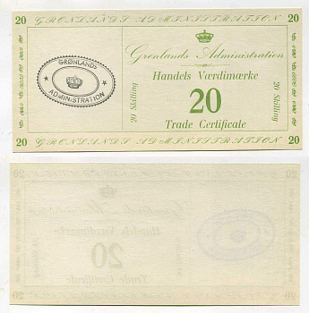 Гренландия 20 скиллингов 1942 торговый сертификат Pick M10 бумага UNC (пресс) 451-258-3