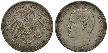 Бавария 5 марок 1902 Отто (1886-1913) Weege 47, J. 46, KM 512 серебро 3711-1442