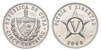 Куба 5 сентаво 1968 Монетный двор Ленинграда KM 34 алюминий UNC 4637-1047