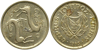 КИПР 2 ЦЕНТА 1985 КОЗЛЫ KM 54.1 никель латунь 211-642