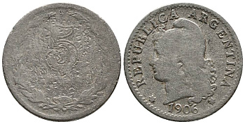 Аргентина 5 сентаво 1906 голова свободы влево KM 34 медно-никель 4528-223
