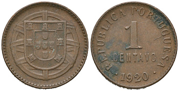 Португалия 1 сентаво 1920 KM 565 бронза 4611-238