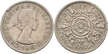 Великобритания 2 шиллинга (флорин) 1957 Елизавета II (1952-2022) KM 906, Spink 4146 медно-никель 4587-933