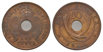 Британская Восточная Африка 10 центов 1943 SA, Георг VI (1936-1952) KM 26 бронза 3897-1215