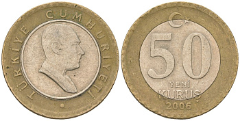 Турция 50 новых курушей 2006 KM 1168 биметалл 4610-1124