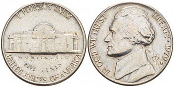 США 5 ЦЕНТОВ 1979 D ДЖЕФФЕРСОН KM А192 медно-никель 4546-1152