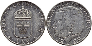 Швеция 1 крона 1989 Карл XVI Густав (1973- ) KM 852a медно-никель 4397-1243