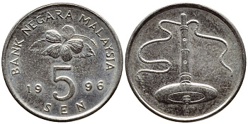 МАЛАЙЗИЯ 5 СЕН 1996 KM 50 медно-никель 4178-336