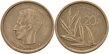 Бельгия 20 франков 1980 Belgique, Бодуэн I (1951-1993) KM 159 никель бронза    4592-1221
