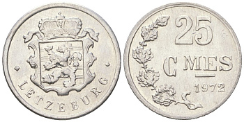 Люксембург 25 сантимов 1972 Герцог Жан (1964-1999) KM 45a алюминий aUNC 4154-752