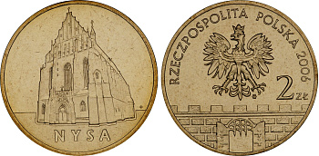 Польша 2 злотых 2006 MW, серия польские города, Ныса (Nysa) KM 570 нордик UNC 4676-426