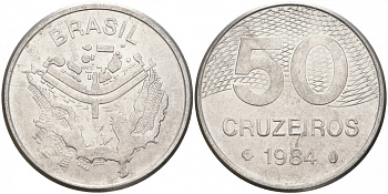 БРАЗИЛИЯ 50 КРУЙЗЕЙРО 1984 KM 594.1 сталь aUNC 73-336