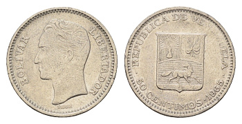 Венесуэла 50 сентимо 1965 Симон Боливар Y 41 никель 4669-629