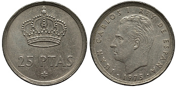 Испания 25 песет 1975 (79) Хуан Карлос I (1975-2014) KM 808 медно-никель 186-1033