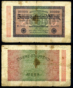 Германия 20000 марок 1923 20 февраля 1923, в/з №47, номер шестизначный Pick 85, Розенберг 84е  бумага   8617-37-1-2
