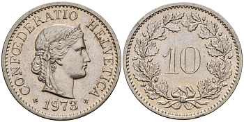 Швейцария 10 раппенов 1973 KM 27 медно-никель 4189-927