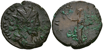 Римская Империя, императоры в Галлии антониниан 271 - 274 Тетрик, IMP TETRICVS P F AVG, бюст императора / PAX AVG, Пация, персонификация Мира RIC 100 биллон 1073-19-13