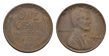 США 1 цент 1948 Авраам Линкольн KM 132 бронза 4674-456