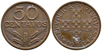 Португалия 50 сентаво 1970 КМ 596 бронза 57-1331