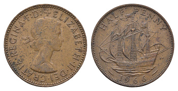 Великобритания 1/2 пенни 1966 Елизавета II (1952-2022) KM 896, Spink 4158 бронза 4663-113