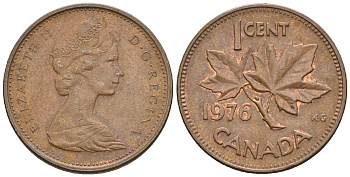 Канада 1 цент 1976 Елизавета II (1952-2022), кленовый лист KM 59.1 бронза 4609-949