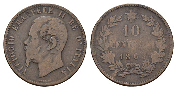 Италия 10 чентезимо 1863 Виктор Эммануил II (1861-1878) KM 11 медь 91-214