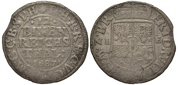 Бранденбург-Пруссия 1/12 талера 1687 IE, Фридрих Вильгельм (1640-1688), монетный двор Магдебург, вес 3 гр. KM 506 серебро 1516-324