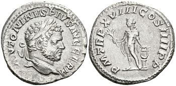 Римская Империя денарий 215 Каракалла PM TRP XVIII COS IIII PP Аполлон Рим Good Very fine RIC 254 серебро 00-00-00