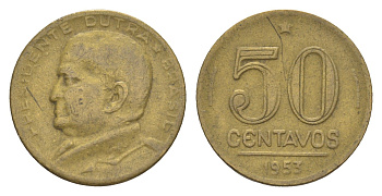 Бразилия 50 сентаво 1953 Эурику Дутра KM 563 алюминиевая бронза 4618-1135
