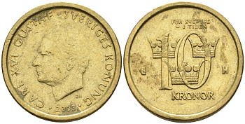 Швеция 10 крон 2003 H, Карл XVI Густав (1973- ) KM 895 медь алюминий цинк 4592-115