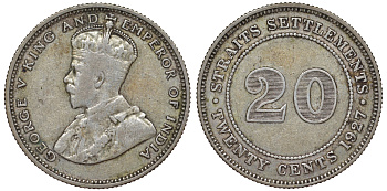 Стрейтс-Сетлментс 20 центов 1927 Георг V (1910-1936) КМ 30b серебро 53-751