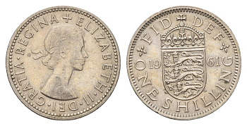 Великобритания 1 шиллинг 1961 Елизавета II (1952-2022), Английский герб KM 904, Spink 4147 медно-никель 4177-255