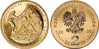 Польша 2 злотых 2009 MW, 100 лет со дня основания Тартовской горноспасательной службы (TOPR) KM 697 нордик UNC 4676-544