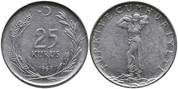 ТУРЦИЯ 25 КУРУШЕЙ 1968 KM 892.3 нержавеющая сталь 4541-615