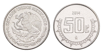Мексика 50 сентаво 2014 Mo KM 936 нержавеющая сталь UNC 4636-517