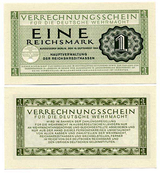 Германия 1 рейхсмарка 1944 15 сентября 1944, для Вермахта Pick M38, Розенберг 511 бумага UNC (пресс) 450-35-2