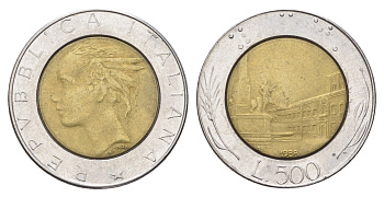Италия 500 лир 1988 R, Квиринальский дворец в Риме KM 111 биметалл 4704-956