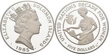 Соломоновы острова 5 долларов 1985 Международный год женщин KM 22 серебро PROOF 11-267-12