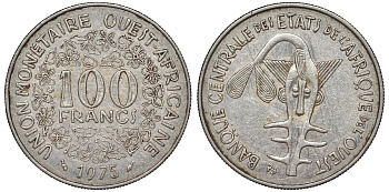 Западно-Африканские штаты 100 франков 1975 КМ 4 медно-никель 36-933