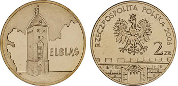 Польша 2 злотых 2006 MW, серия польские города, Эльблонг (ELBLAG) KM 546, Parchimowicz 989 латунь UNC 603-444