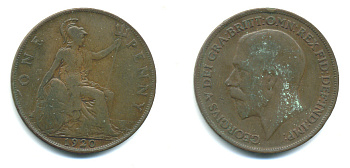 Великобритания 1 пенни 1920 Георг V (1910-1936) KM 810, Spink 4051 бронза 4383-621
