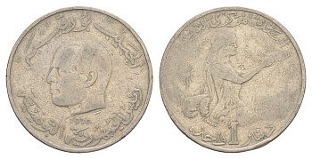 Тунис 1 динар 1976 FAO, сбор урожая KM 304 медно-никель 4513-1214