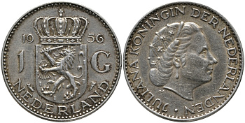 Нидерланды 1 гульден 1956 Юлиана (1948-1980) KM 184 серебро 413-3641