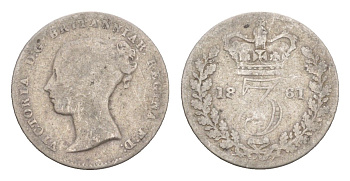 Великобритания 3 пенса 1861 Виктория (1837-1901) KM 730, Spink 3914 серебро 4658-946