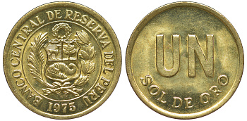 Перу 1 соль 1975 KM 266.1 латунь aUNC 4605-454